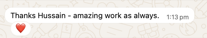 Screenshot of a client feedback message