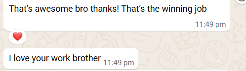 Screenshot of a client feedback message