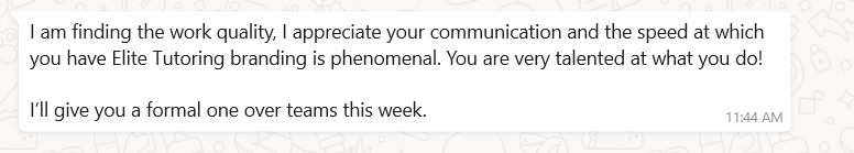 Screenshot of a client feedback message