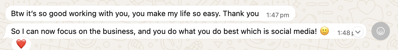 Screenshot of a client feedback message